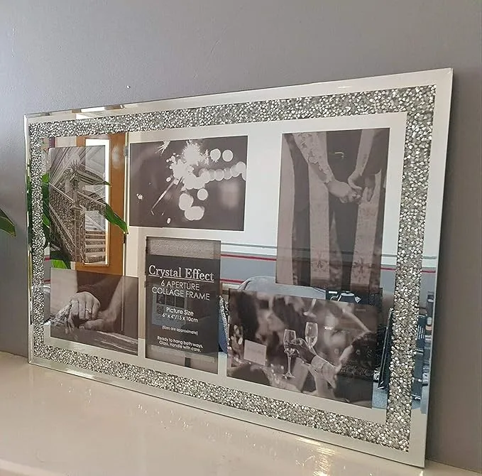 Silver Sparkle Photo Frame Multi Aperture Picture Photo Frame For 6 Photos (50cmx34cm)