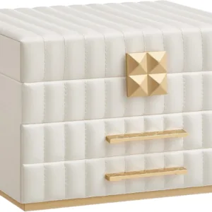 SONGMICS HOME ANAH Collection - 3-Tier Jewellery Box with Mirror, Jewellery Organiser with 2 Drawers, PU Surface with Stitching, Floating Effect, 21.5 x 24 x 15.8 cm, Gift Idea, Cloud White JBC183W01