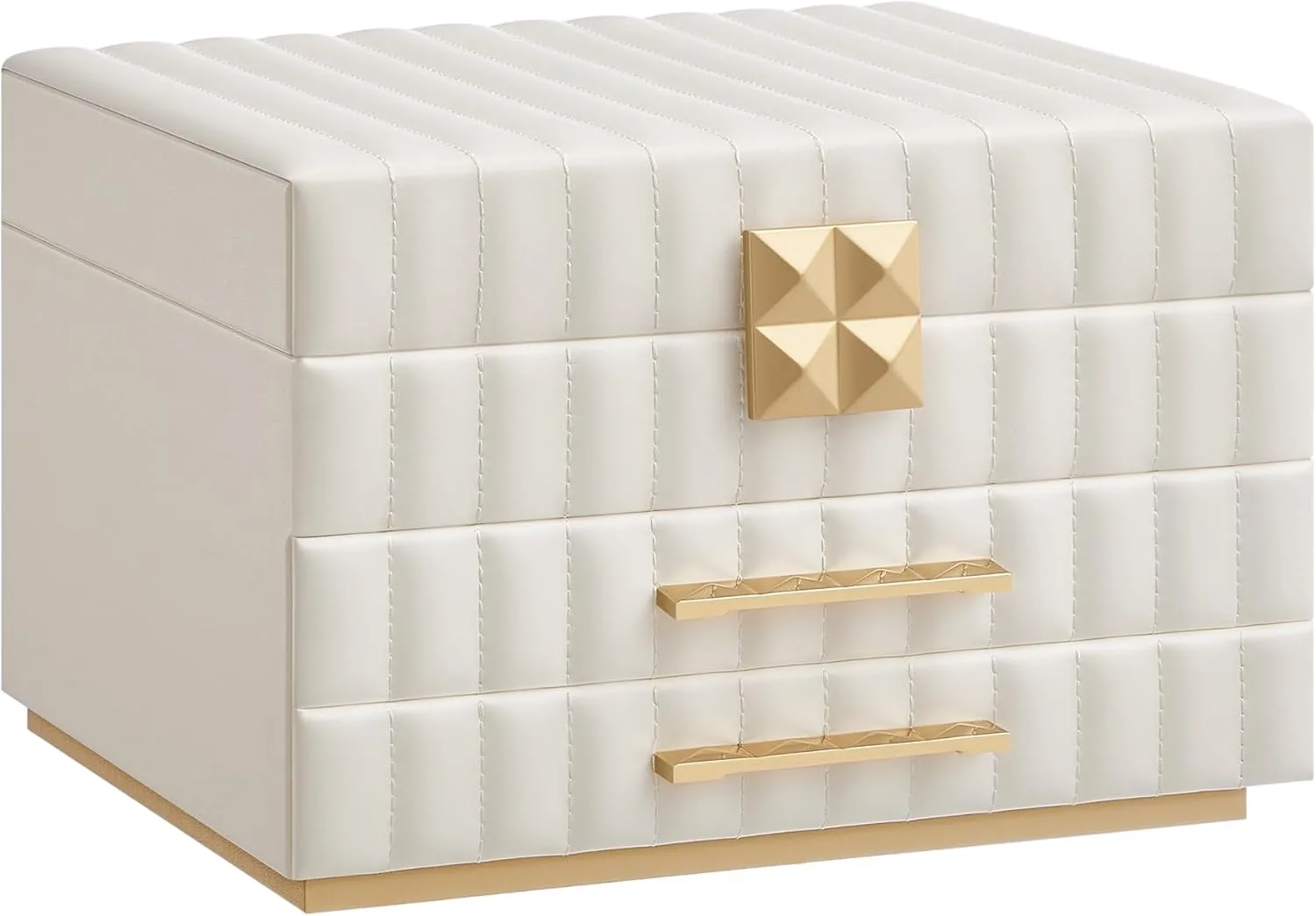 SONGMICS HOME ANAH Collection - 3-Tier Jewellery Box with Mirror, Jewellery Organiser with 2 Drawers, PU Surface with Stitching, Floating Effect, 21.5 x 24 x 15.8 cm, Gift Idea, Cloud White JBC183W01