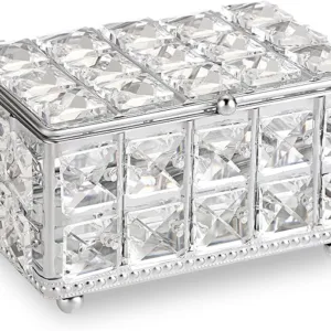 SUMNACON Crystal Jewelry Box Trinket Organizer, Rectangle Silver Trinket Storage Box with Lid, Decorative Jewelry Trinket Box Holder for Earrings Ring Necklace