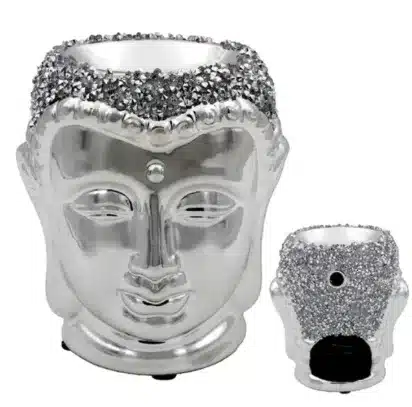 Eaglewiz Silver Sparkle Buddha Head Crushed Crystal Fragrance Oil Burner, Wax Warmer Ornament
