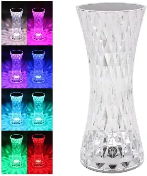 EagleWiz Crystal Diamond Table Lamp USB Rechargeable 5 Colours Modes Brightness Touch LED Lamp Colour Changing Crystal Lamp Atmosphere Bedside Night Lights with Remote Control